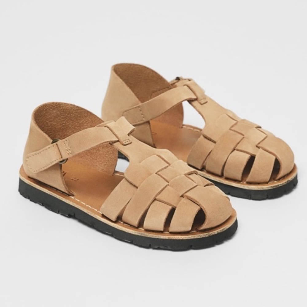 • Zara • Leather Fisherman Sandals tan 32 unisex boys girls